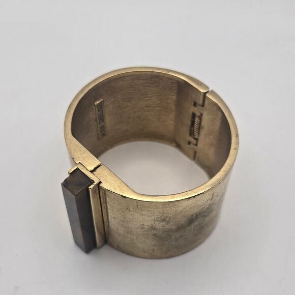 Ann Taylor Chunky Distressed Gold Metal Bar Cuff Bracelet - Picture 2 of 7